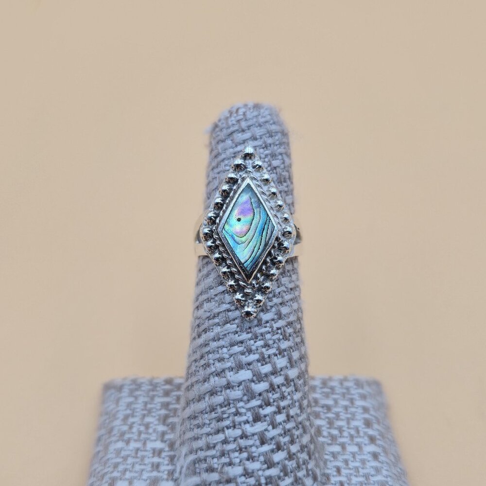 Size 5.25 Sterling Silver Diamond Shape Abalone Shell Band Ring A5197